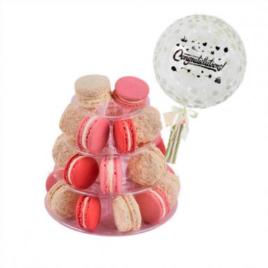 Pink Lady Macaron Tower 25pcs with Personalized Balloon