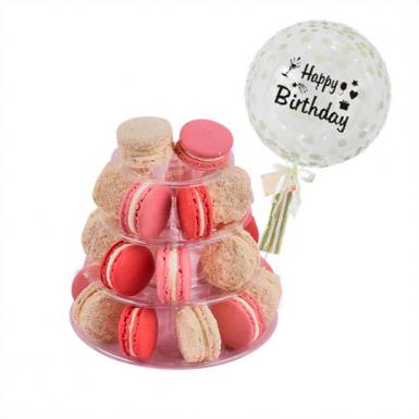 Pink Lady Macaron Tower 25pcs with Personalized Balloon