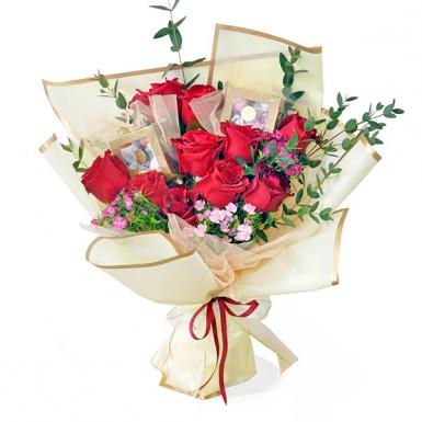 Rosa Decadence - Fresh Roses Bouquet with Decadence Chocolates