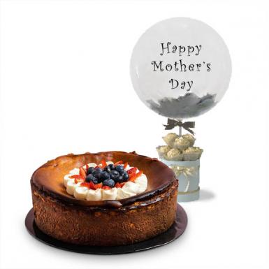 Berries Burnt Cheesecake - with Happy Mother Day Balloon and Chocolate