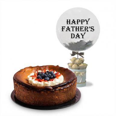 Berries Burnt Cheesecake - with Happy Father Day Balloon and Chocolate