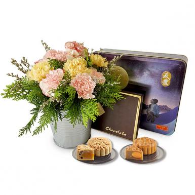 Chocolaty Lunar - Royce Real Chocolate, Mooncake Gift with Carnation Flowers