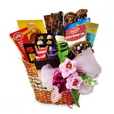 Prathiba Diwali Hamper Basket - Hennessy VSOP, Muruku, Vegan Food Gift