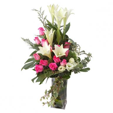 Stellar - Madonna Lilies & Roses Flower Vase Bouquet