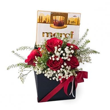Merci Rose - European Chocolates with Fresh Roses Flowers Gift