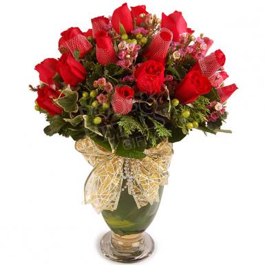 Dazzling Red - Flower Vase Bouquet