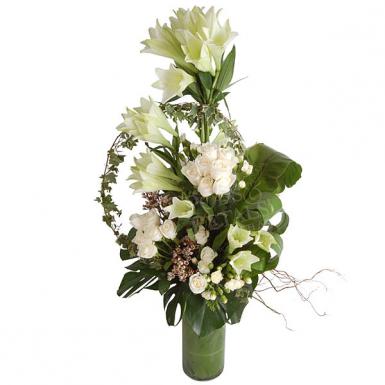 DOTINGLY - LILY ROSES FLOWER VASE BOUQUET