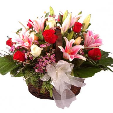 Floral Phyllis - Lilies Roses Flower Basket