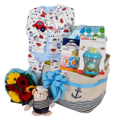 Rompy Boy - Newborn Baby Boy Shower Gift Basket