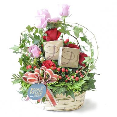 Hearty Rosy Truffles - Flower Basket with Chocolates