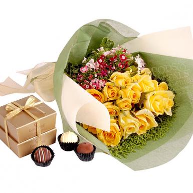 Yellow Engracia - Roses Bouquet with Chocolate
