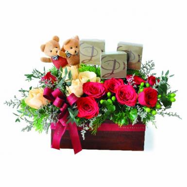 Sweet Memory - Roses Floral Bouquet with Mini Bears  & Belgian Chocolates