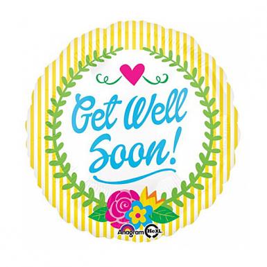 Get Well Soon 18 inch Stripes Helium Foil Balloon - Float