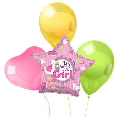 Balloon Bouquet Greetings - Baby Girl 18 inch Star Shaped Helium Balloon Floats