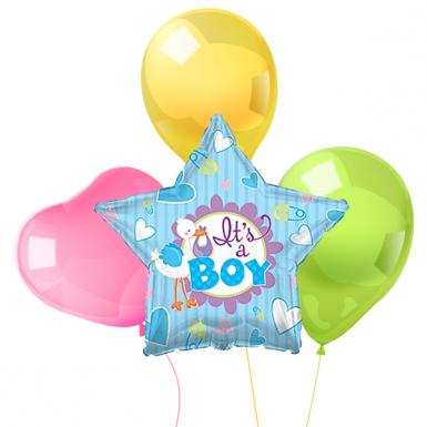 Balloon Bouquet Greetings - Baby Boy 17 inch Helium Star Shaped Balloon Floats