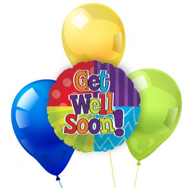 Balloon Bouquet Greetings - Get Well Soon 18 inch Dots & Strips Helium Balloon Floats