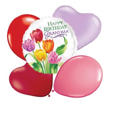 Balloon Bouquet Greetings - Happy Birthday Grandma  18 inch Tulips Helium Balloon Floats