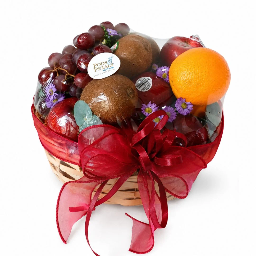 Healthy Fresh Fruit Basket with premium seasonal fruits in wicker basket by Giftlab Malaysia