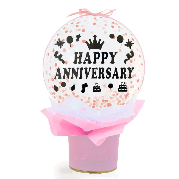 Happy Anniversary Confetti Bubble Balloon in decorative gift box for anniversary surprise delivery in Mont Kiara and Klang Valley by Giftlab Malaysia