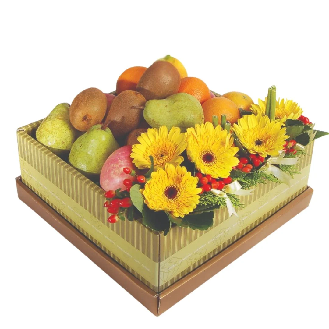 Sunny Orchard Fresh Fruits & Gerberas Flowers Gift by Giftlab Malaysia
